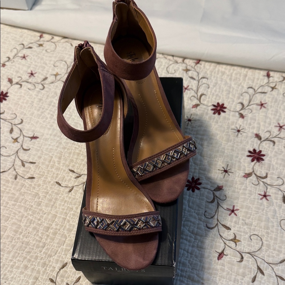 Style & Co. Beaded Ankle-Strap Heels in Deep Brown